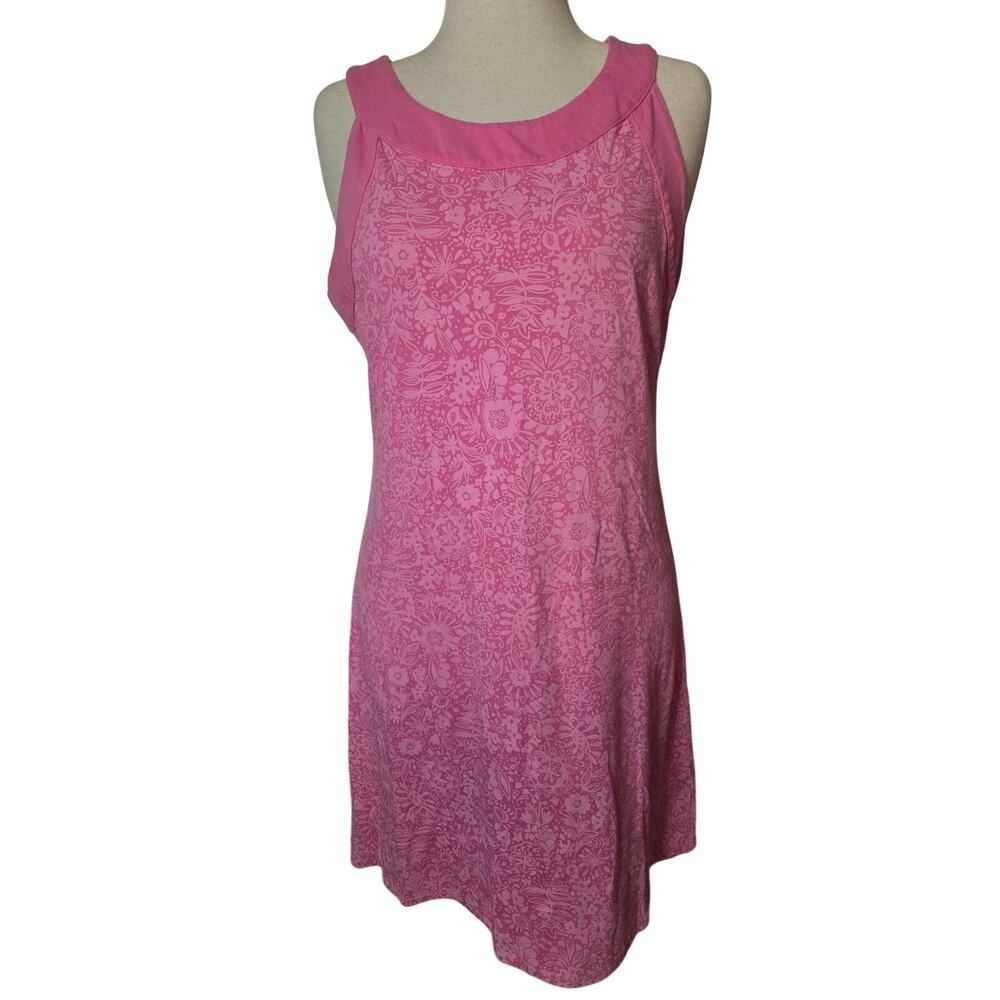 Fresh Produce Pink Floral Sleeveless Boatneck Dress L Restortwear Beach Vacation